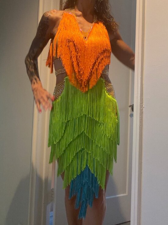 N/A Dresses & Skirts - Latin Fringe Dance Dress Performance Wear Multicolor - Size XS/S